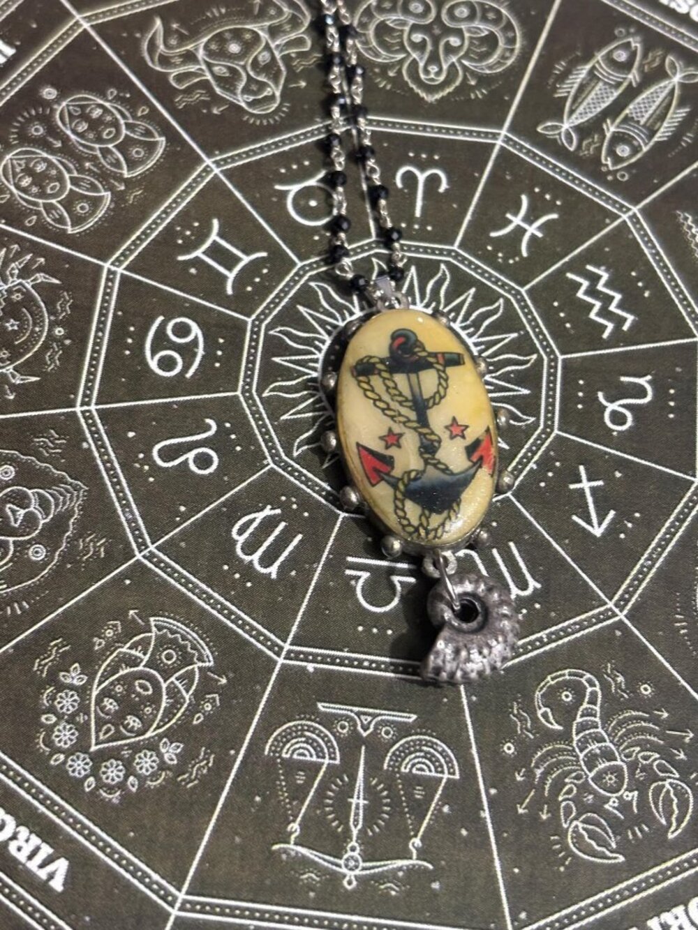 Sailor Jerry Vintage Tattoo Flash Anchor Necklace, Art Jewelry Statement Necklac